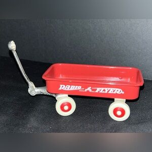RADIO FLYER Mini Miniature Doll House RED Metal Toy Wagon 4" x 2" Vintage